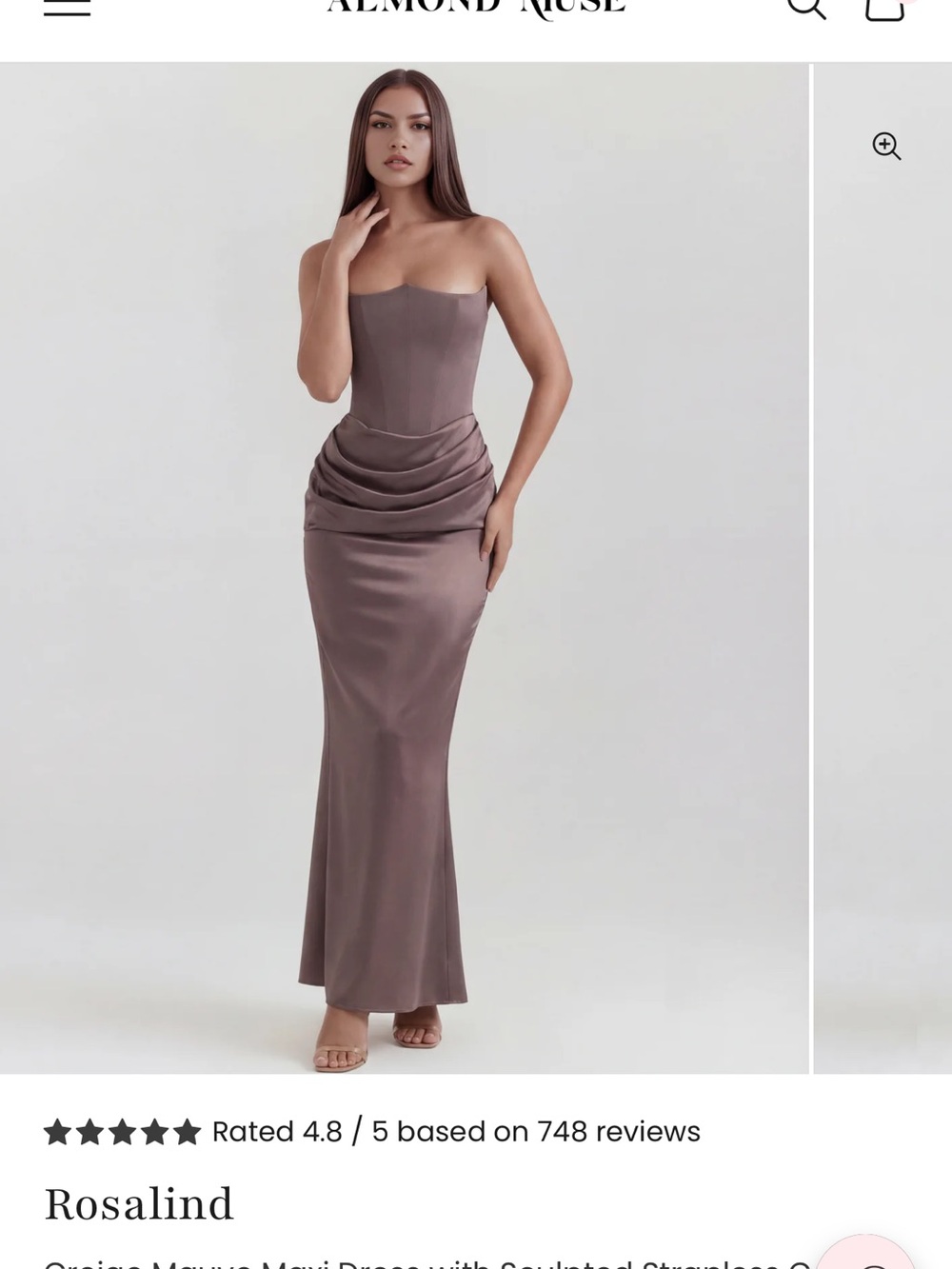 Almond Muse Rosalind Strapless Mauve Satin Gown
